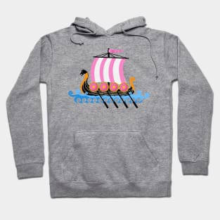 Cute Pink Viking Ship Cartoon Vector Illustration Hoodie